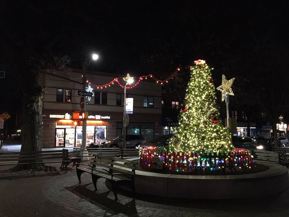 交差点のちょっとしたスペースに飾られたクリスマスツリー 交差点のちょっとしたスペースに飾られたクリスマスツリー